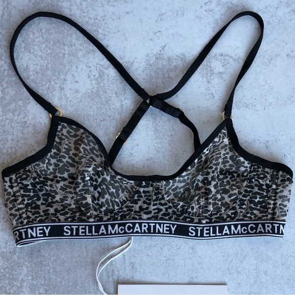 Stella McCartney Amelia Beaming Leopard Print Underwire Black Grey 34A - Picture 10 of 12